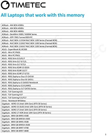 Timetec 16GB DDR4 3200MHz (or 2933MHz or 2666MHz PC4-25600 Non-ECC Unbuffered 1.2V CL22 2Rx8 Dual Rank 260 Pin SODIMM Laptop Notebook PC Computer Memory RAM Module Upgrade