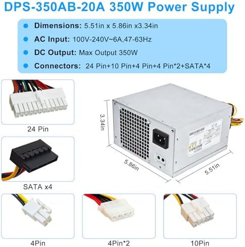 S-Union Upgraded DPS-350AB-20A 350W ATX Power Supply PSU Compatible with HP ProLiant ML310e G8 671310-001 686761-001 DPS-350AB-20 A Power Supply|B0DNSW6GBH