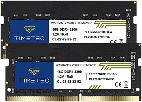 Timetec 16GB DDR4 3200MHz (or 2933MHz or 2666MHz PC4-25600 Non-ECC Unbuffered 1.2V CL22 2Rx8 Dual Rank 260 Pin SODIMM Laptop Notebook PC Computer Memory RAM Module Upgrade