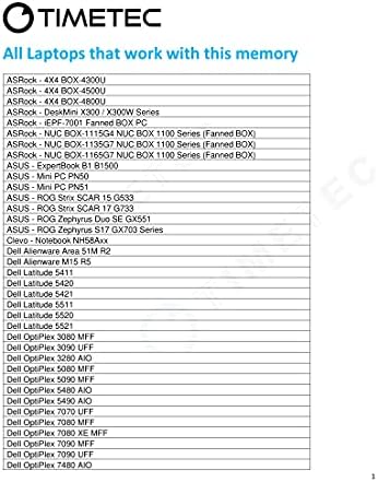 Timetec 16GB DDR4 3200MHz (or 2933MHz or 2666MHz PC4-25600 Non-ECC Unbuffered 1.2V CL22 2Rx8 Dual Rank 260 Pin SODIMM Laptop Notebook PC Computer Memory RAM Module Upgrade