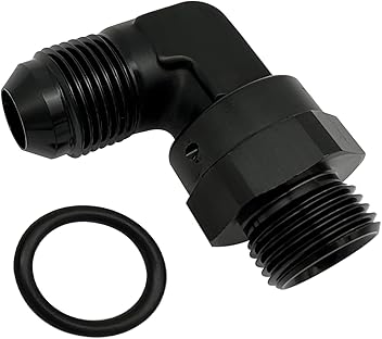 Image of High Flow Radius 90 Degree Aluminum -6 AN Male Flare to 6AN Male Swivel Fitting Adapter With AN6 O ring ORB Port, Black