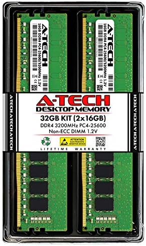 A-Tech 32GB (2x16GB DDR4 3200 MHz UDIMM PC4-25600 (PC4-3200AA CL22 DIMM Non-ECC Desktop RAM Memory Modules