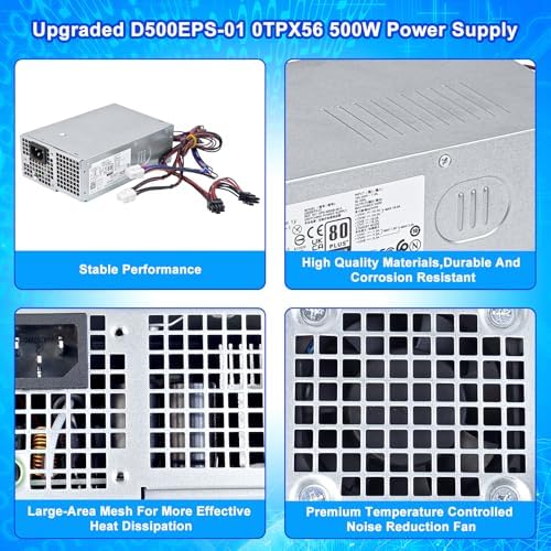 D500EPS-01 500W Power Supply L500EPS-01 VFFKJ Compatible with Dell XPS 8950 Vostro 3901 3910 Inspiron 3910 D12 Latitude D500 Optiplex 7000MT HU500EPS-00 HU500EPS-01 DPS-500AB-58A Power Supply