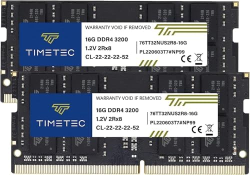 Timetec 16GB DDR4 3200MHz (or 2933MHz or 2666MHz PC4-25600 Non-ECC Unbuffered 1.2V CL22 2Rx8 Dual Rank 260 Pin SODIMM Laptop Notebook PC Computer Memory RAM Module Upgrade