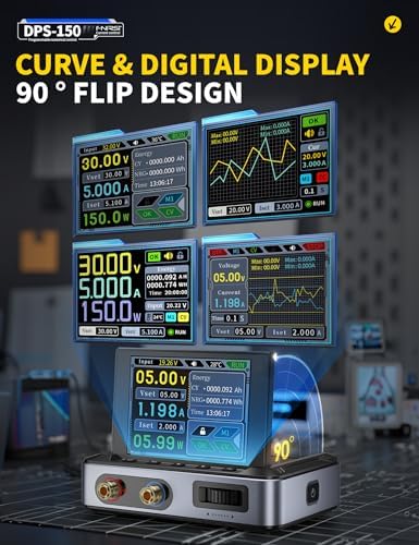 FNIRSI DPS-150 DC Power Supply Variable, 0-30V 0-5A Adjustable DC CNC Power Supply with 4-Digit IPS Display, <20mV Power Ripple, PD/QC/DC Input, PC Programmable Regulated Switching Power Supply