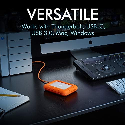 LaCie Rugged Thunderbolt USB-C 5TB External Hard Drive Portable HDD – USB 3.0 compatible, Drop Shock Dust Water Resistant, 1 Mo Adobe CC (STFS5000800