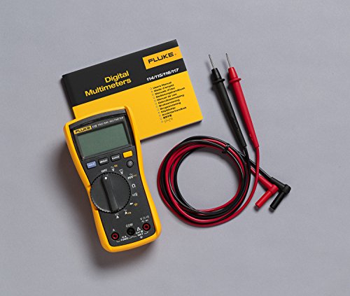 Fluke 115 Digital Multimeter, Measures AC/DC Voltage to 600 V and Current to 10 A, Resistance, Continuity, Frequency and Capacitance Testing, Includes Battery, Holster and 4 mm PVC-Insulated Test Leads