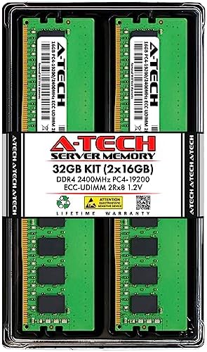 A-Tech Server 32GB Kit (2x16GB DDR4 3200MHz PC4-25600 ECC UDIMM 2Rx8 Dual Rank 1.2V ECC Unbuffered DIMM 288-Pin Server & Workstation RAM Memory Upgrade Modules (A-Tech Enterprise Series