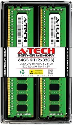 A-Tech 64GB Kit (2x32GB DDR4 2133MHz PC4-17000 ECC RDIMM 2Rx4 Dual Rank 1.2V ECC Registered DIMM 288-Pin Server & Workstation RAM Memory Upgrade Modules (A-Tech Enterprise Series
