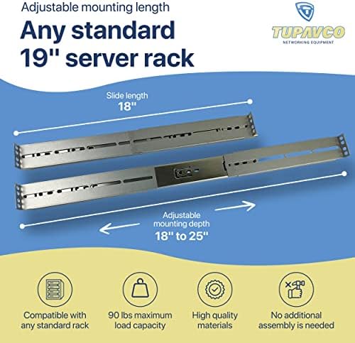 Rackmount Sliding Rails - Kit for 2U-8U Chassis (Adjustable 18" to 25" Depth) 2 or 4 Post Mount Sliders for Server Case (Compatible with Any Standard Rack, Cabinet, Computer Enclosure) Tupavco TP1821|B0B8MBP52K