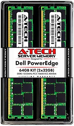 A-Tech 32GB RAM for Dell PowerEdge T320, T420, T620 Tower Servers | DDR3 1333MHz ECC-RDIMM PC3-10600 4Rx4 1.5V 240-Pin ECC Registered DIMM Server Memory Upgrade Module