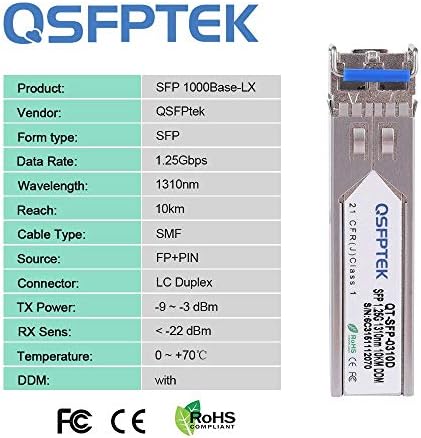 QSFPTEK 4Packs 10GBASE-LR Transceiver, 10G SFP+ Patch Module, 1310nm, 10km, DDM LC, 10Gbe Ethernet Mini-GBIC for Cisco SFP-10G-LR, Ubiquiti UF-SM-10G, Mikrotik, Netgear, Qnap NAS, D-Link|B08P4MFPD5