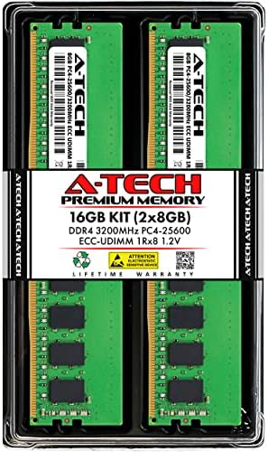 A-Tech Server 32GB Kit (2x16GB DDR4 3200MHz PC4-25600 ECC UDIMM 2Rx8 Dual Rank 1.2V ECC Unbuffered DIMM 288-Pin Server & Workstation RAM Memory Upgrade Modules (A-Tech Enterprise Series