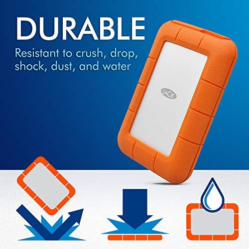 LaCie Rugged Thunderbolt USB-C 5TB External Hard Drive Portable HDD – USB 3.0 compatible, Drop Shock Dust Water Resistant, 1 Mo Adobe CC (STFS5000800