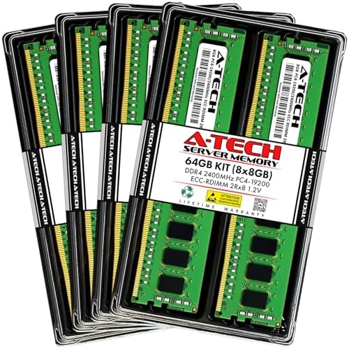 A-Tech 64GB Kit (2x32GB DDR4 2666MHz PC4-21300 ECC RDIMM 2Rx4 Dual Rank 1.2V ECC Registered DIMM 288-Pin Server & Workstation RAM Memory Upgrade Modules (A-Tech Enterprise Series