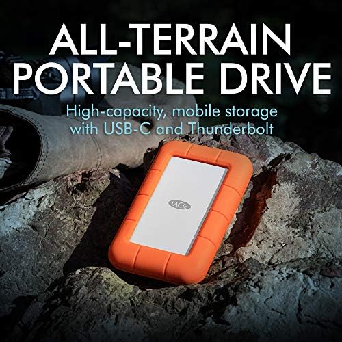 LaCie Rugged Thunderbolt USB-C 5TB External Hard Drive Portable HDD – USB 3.0 compatible, Drop Shock Dust Water Resistant, 1 Mo Adobe CC (STFS5000800