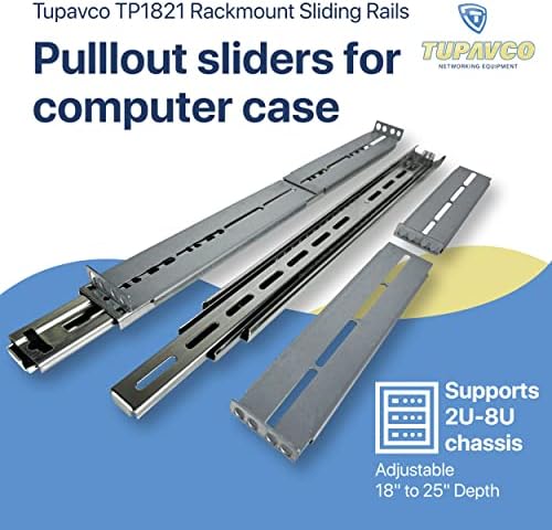 Rackmount Sliding Rails - Kit for 2U-8U Chassis (Adjustable 18" to 25" Depth) 2 or 4 Post Mount Sliders for Server Case (Compatible with Any Standard Rack, Cabinet, Computer Enclosure) Tupavco TP1821|B0B8MBP52K