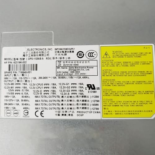 HP Z820 1125W Workstation Power Supply 623196-002 716646-001 DPS-1125AB A