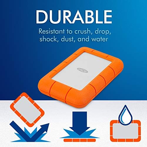 LaCie Rugged Mini 2TB External Hard Drive Portable HDD - USB 3.0/ 2.0 Compatible, Drop Shock Dust Rain Resistant Shuttle Drive, For Mac And PC Computer (LAC9000298, orange