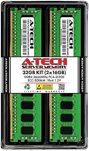 A-Tech 64GB Kit (2x32GB DDR4 2666MHz PC4-21300 ECC RDIMM 2Rx4 Dual Rank 1.2V ECC Registered DIMM 288-Pin Server & Workstation RAM Memory Upgrade Modules (A-Tech Enterprise Series