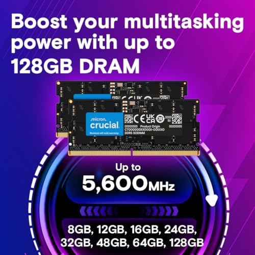 Crucial 32GB DDR5 RAM Kit (2x16GB), 5600MHz (or 5200MHz or 4800MHz) Laptop Memory 262-Pin SODIMM, Compatible with Intel Core and AMD Ryzen 7000, Black - CT2K16G56C46S5|B0BLTDRRLF
