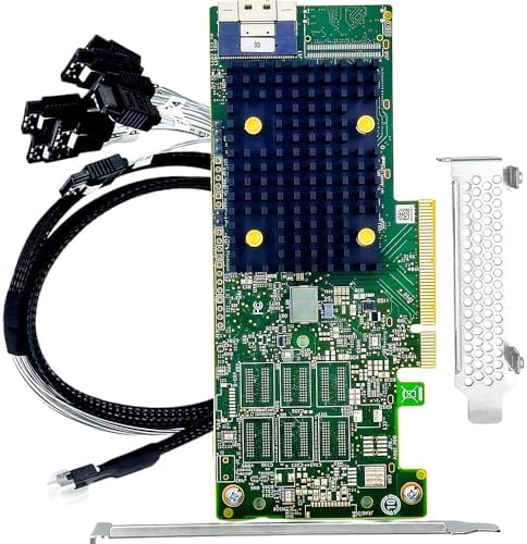SAS HBA Card Compatible with LSI 9500-8i IT Mode PCIe SATA Expansion Card, 8-Port 12Gb/s PCIe 4.0 x8, SAS Expander Support, HBA Controller with 1x SFF-8654 to 8× SATA Cable for ZFS TrueNAS unRAID NAS