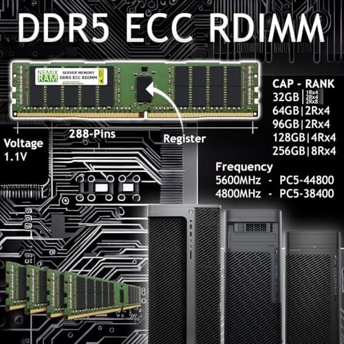 NEMIX RAM 64GB (2X32GB DDR5 4800MHZ PC5-38400 2Rx8 1.1V CL40 288-PIN ECC RDIMM Registered Server Memory KIT Compatible with Dell PowerEdge R660xs Rack Server