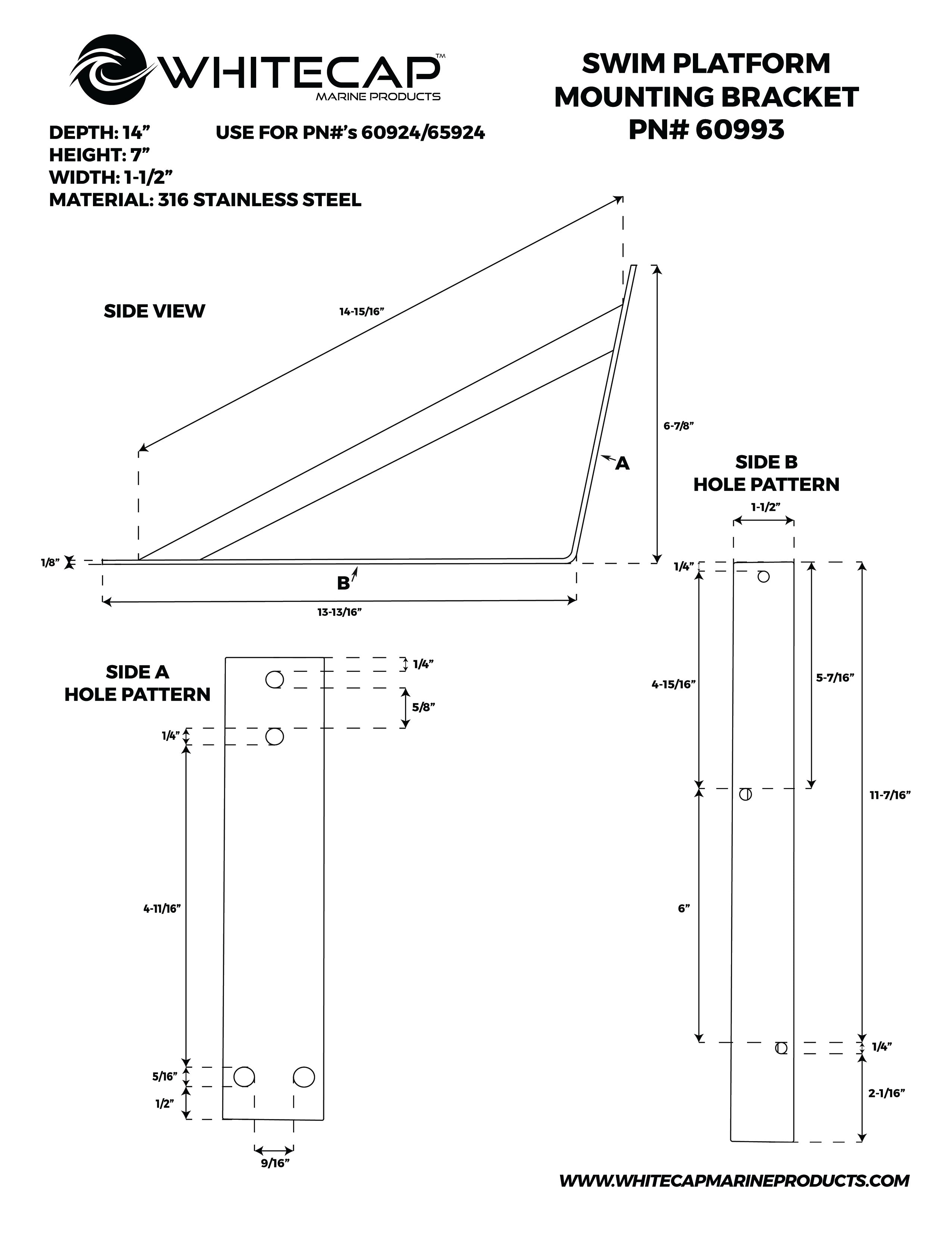 Whitecap 60993 7" Swim Platform Mounting Bracket