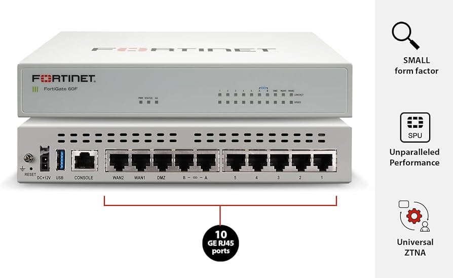 Fortinet FortiGate 60F Firewall 10 Gbps Secure SD-WAN FG-60F-BDL-950-12