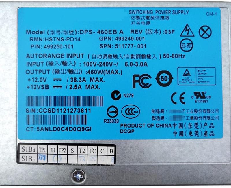 Generic 460W Server Power Supply for HP DL360, DL380G6, G7, G8 (DPS-460EB, HSTNS-PD14, 511777-001, 499249-001, 499250-101)|B0C3BGT58K