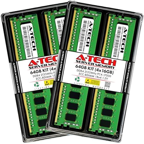 A-Tech 64GB Kit (2x32GB DDR4 2400MHz PC4-19200 ECC RDIMM 2Rx4 Dual Rank 1.2V ECC Registered DIMM 288-Pin Server & Workstation RAM Memory Upgrade Modules (A-Tech Enterprise Series