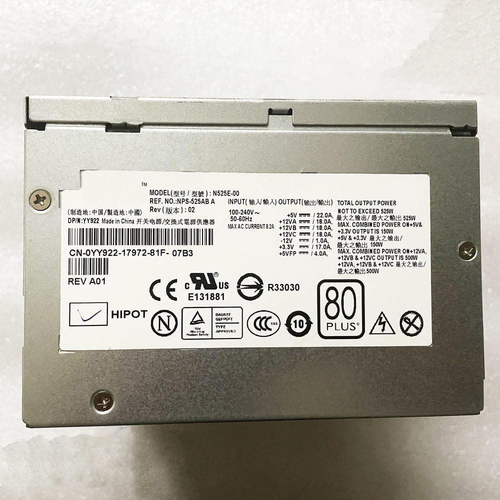 525W Switch Power N525E-00 NPS-525AB A YY922 M331J 0YY922 0M331J for PowerEdge T3400 T410 Workstation Power Supply
