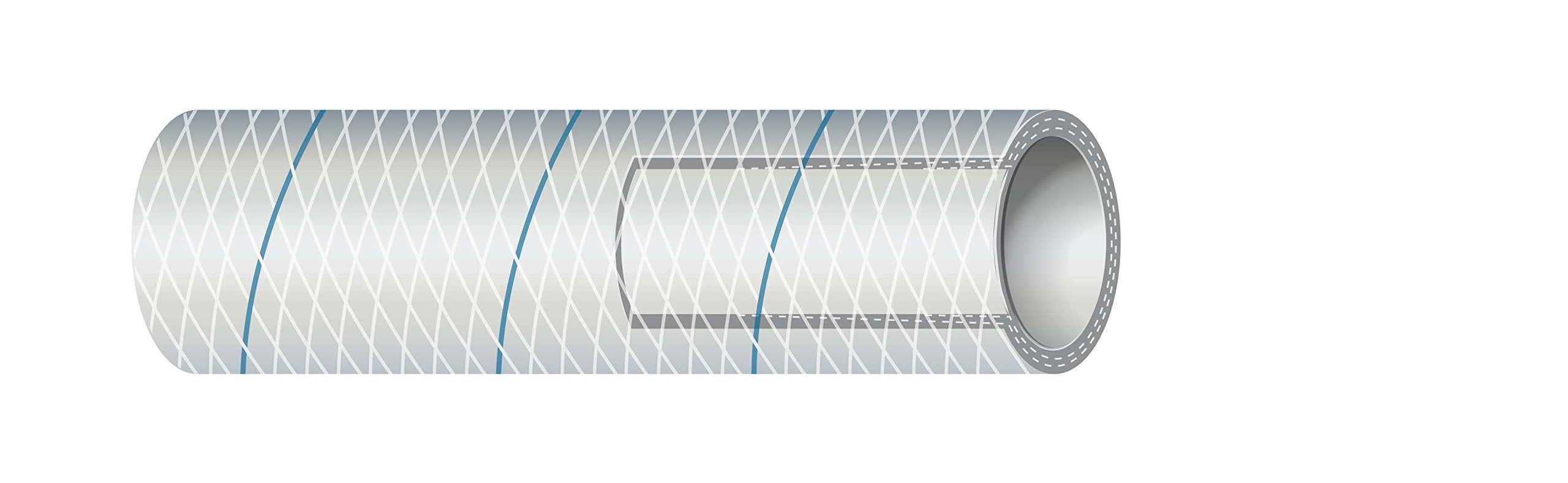 Shield 16-164-0586 Shields Marine Hose Clear Reinforced Series 164 PVC Tubing w/, Blue Tracer