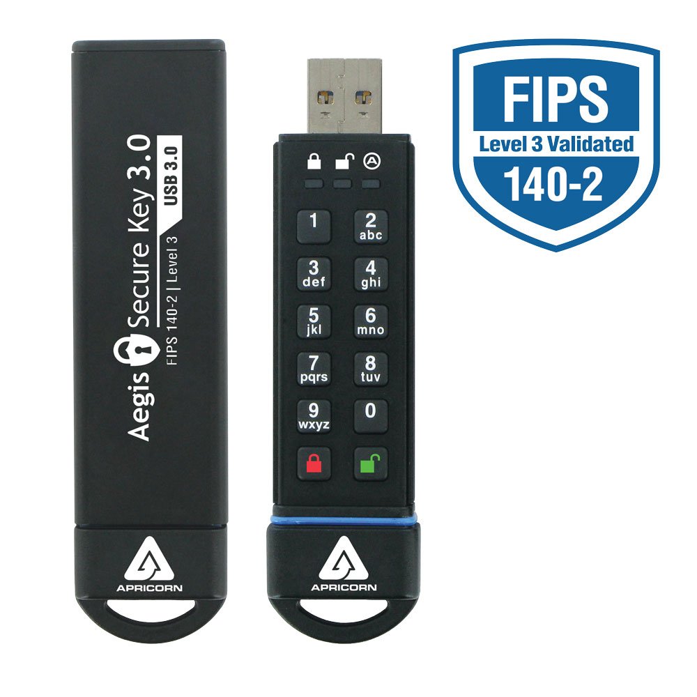 Apricorn 30GB Aegis Secure Key FIPS 140-2 Level 3 Validated 256-bit Encryption USB 3.0 Flash Drive (ASK3-30GB)