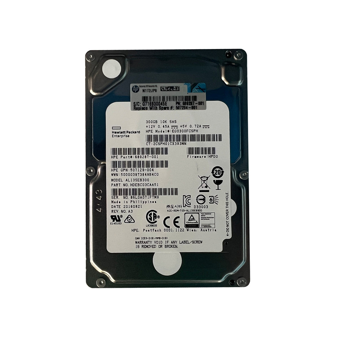 HP 689287-001 300GB 10K SAS 2.5" Hard Drive EG0300FCSPH