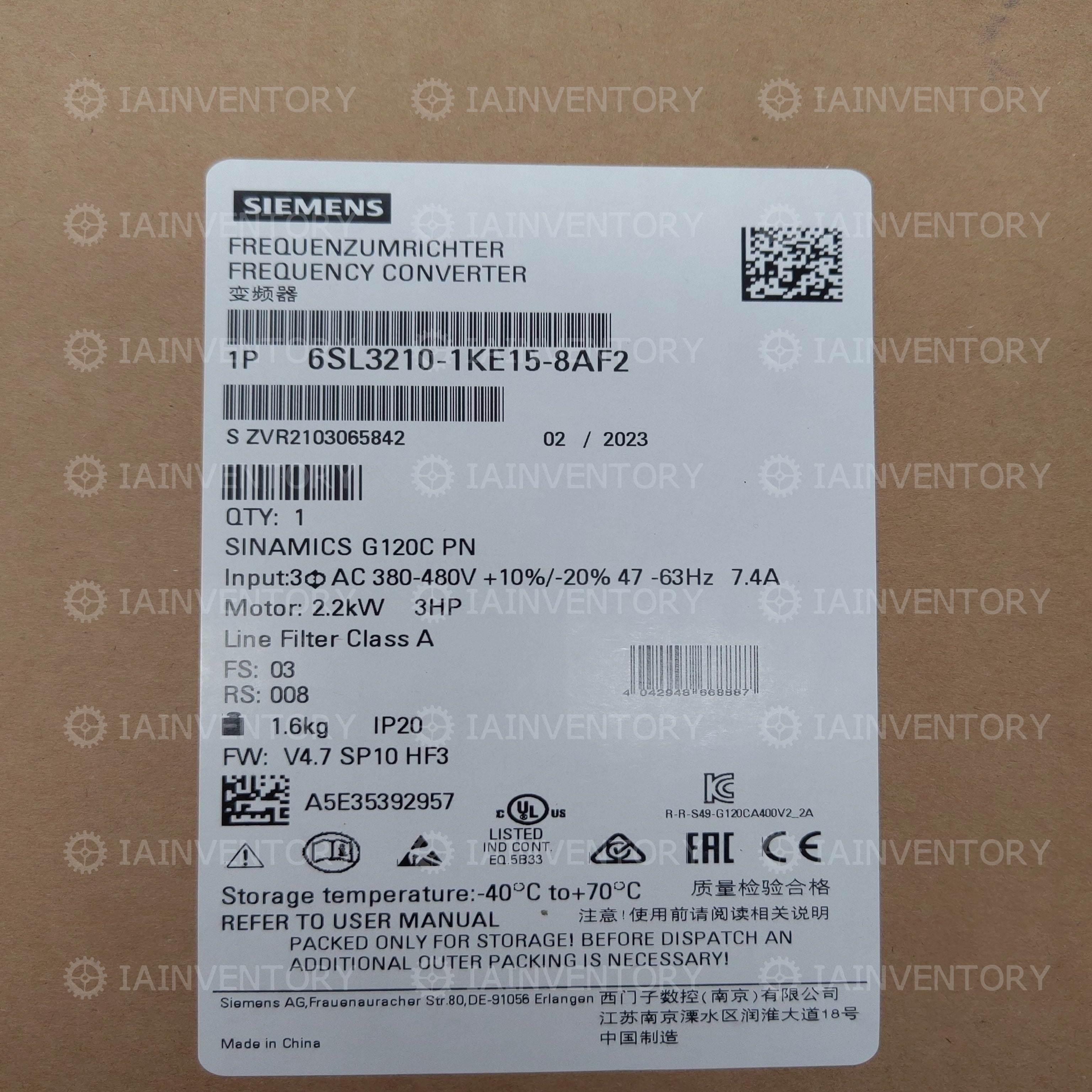Siemens SINAMICS G120 6SL3210-1KE15-8AF2