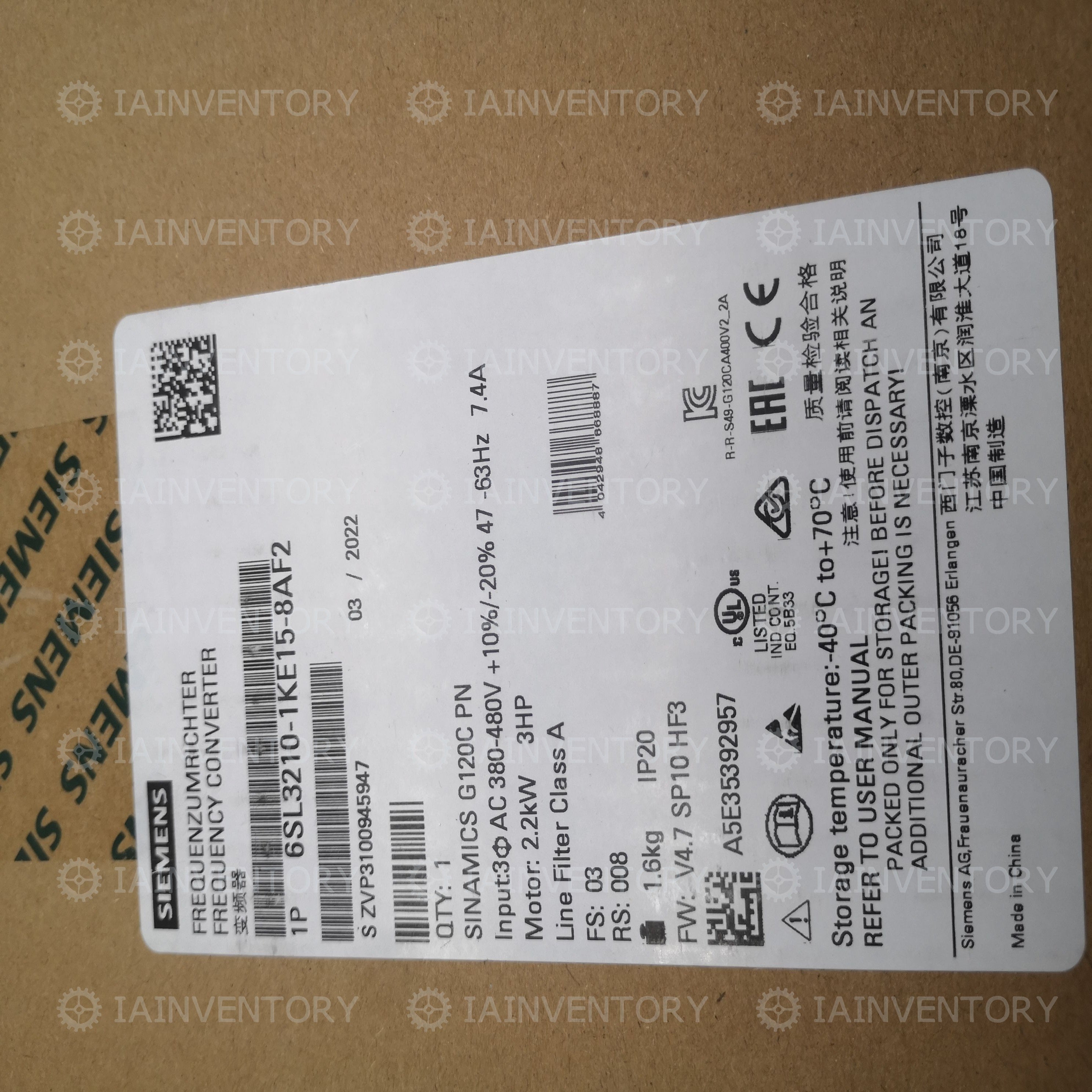 Siemens SINAMICS G120 6SL3210-1KE15-8AF2