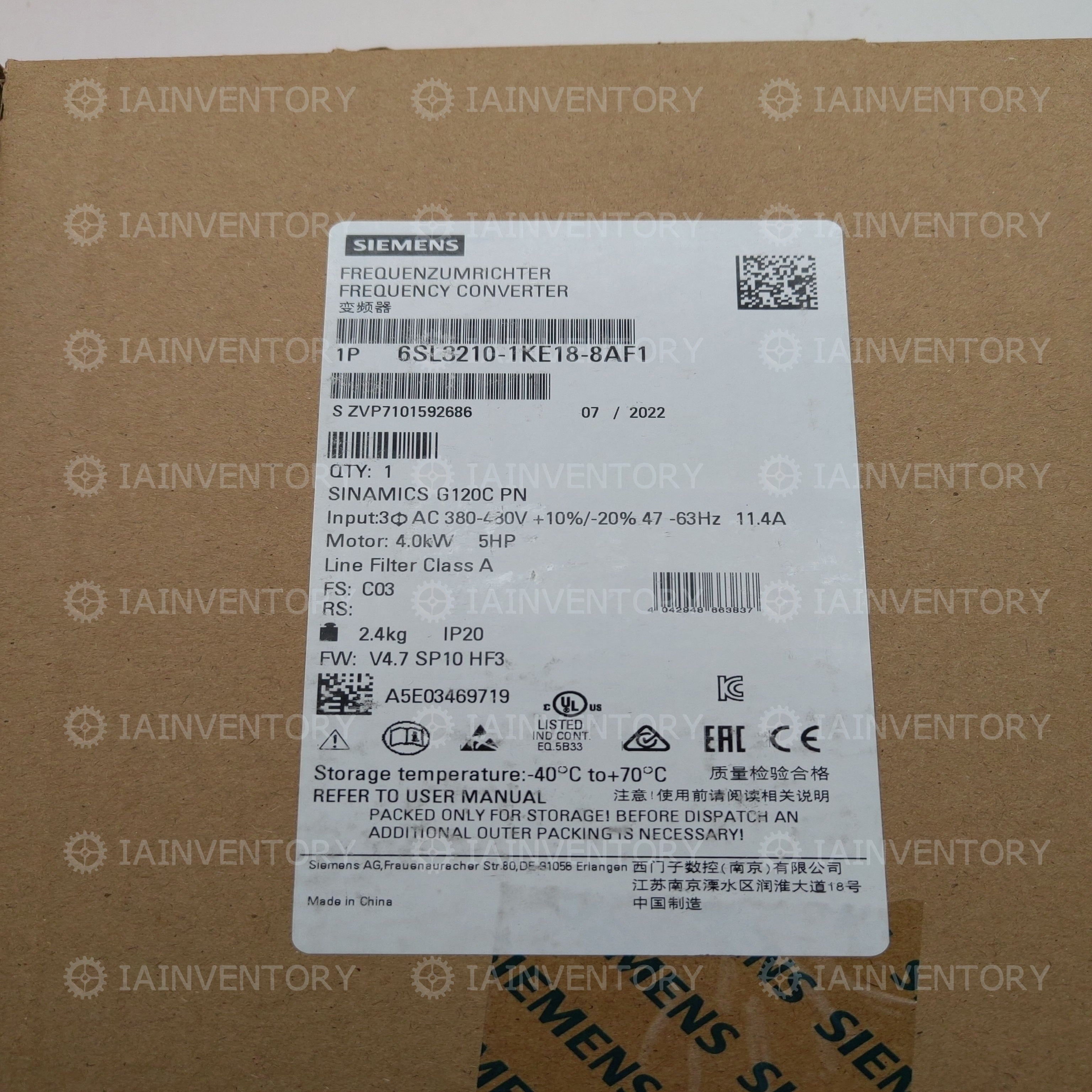 Siemens inverter 6SL3210-1KE18-8AF1 6SL3 210-1KE18-8AF1