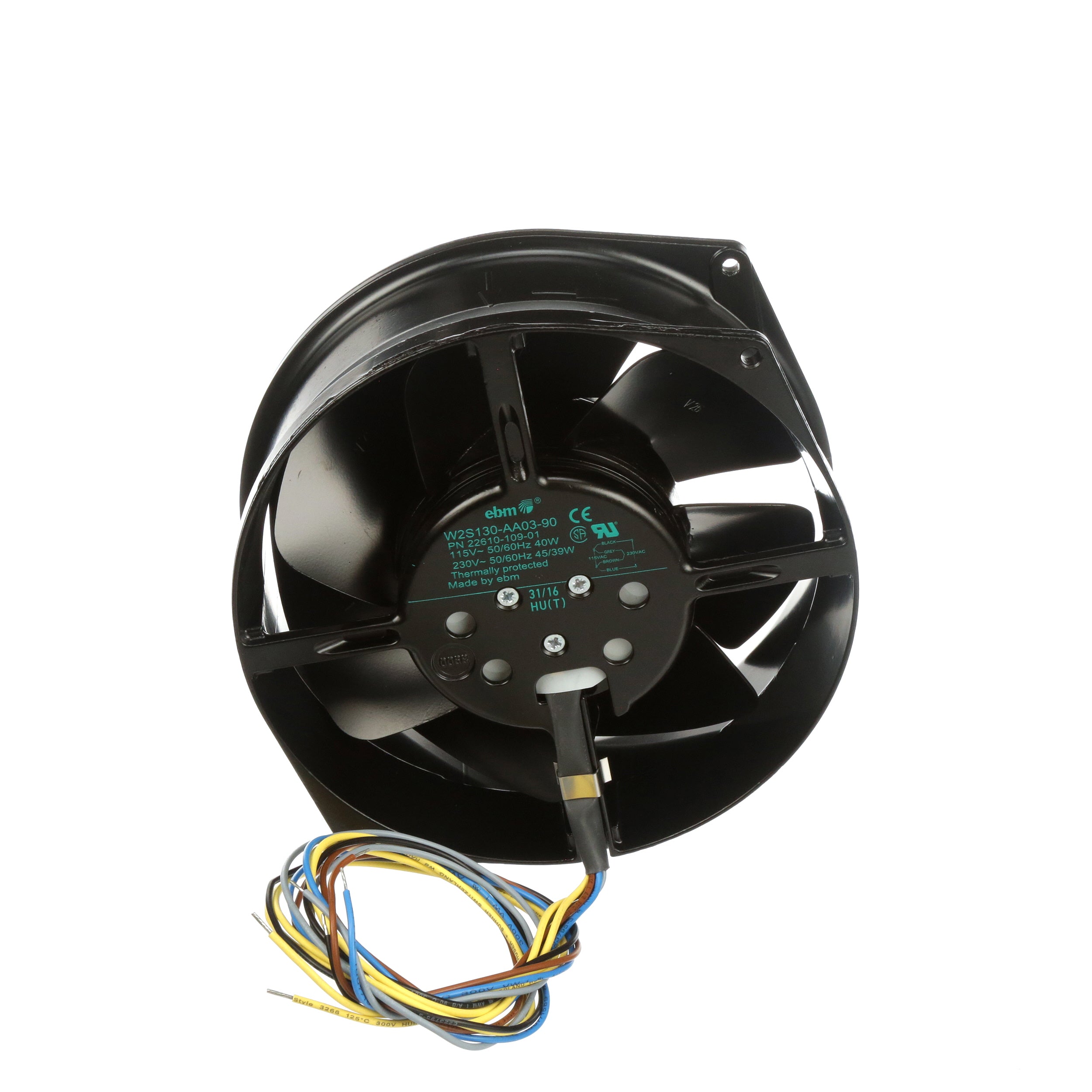 ebm-papst W2S130-AA03-90 AC Fan, 230V, 150x55mm, Round, 223.6CFM, 39W, 53dBa, 3250RPM, Wire Leads