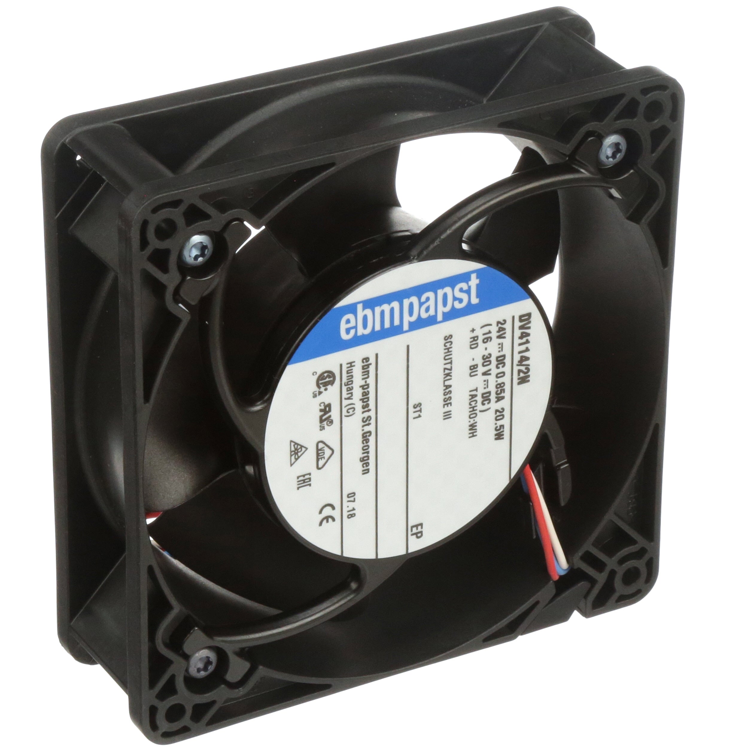 ebm-papst DV4114/2N DC Fan, 24V, 120x120x38mm, 161.9CFM, 21W, 60dBA, 6000RPM, Wire Leads