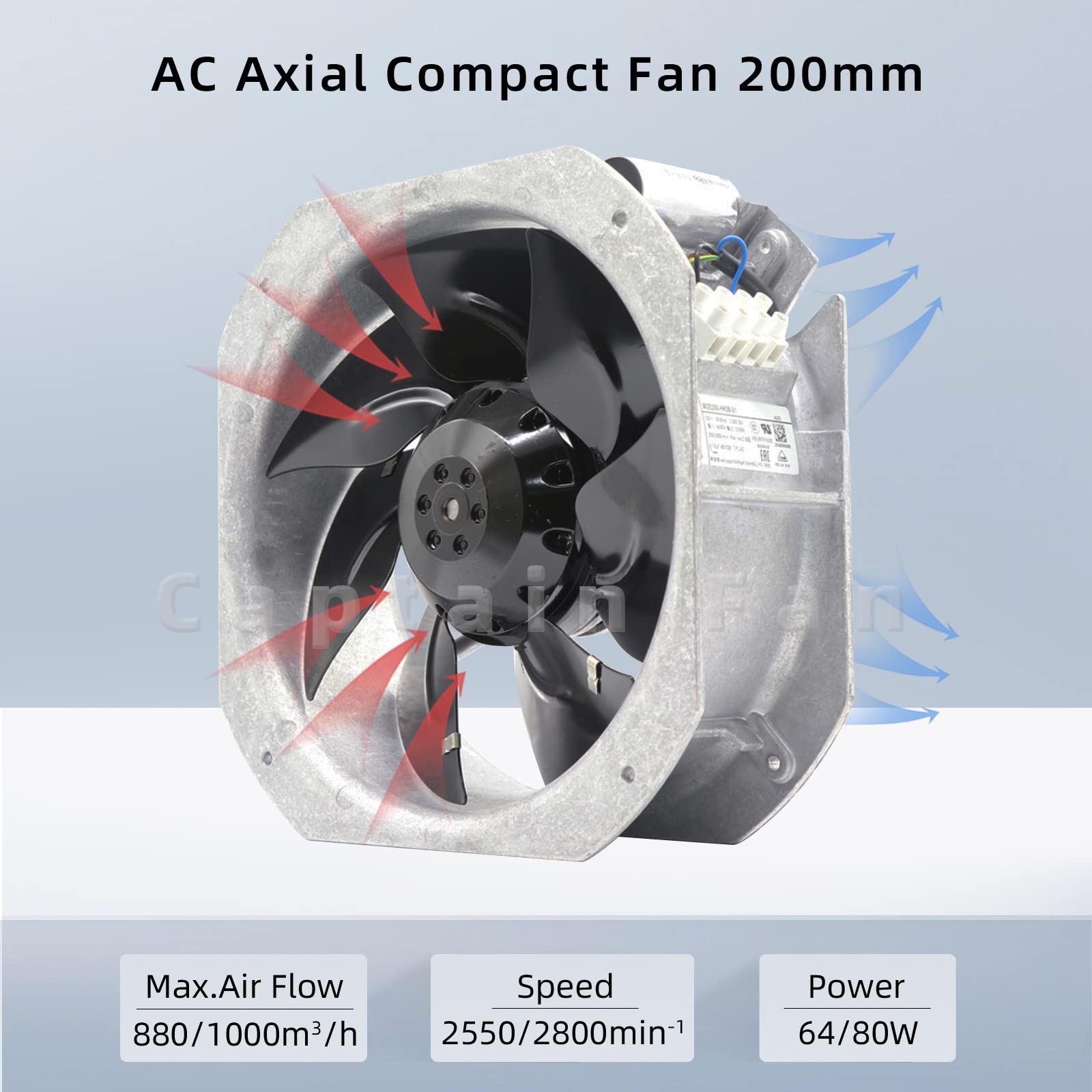 W2E200-HK38-01 Ebm Papst Fan 230VAC 80W 225 * 225 * 80MM Axial Fan for Cabinet/Electric Drive Able to Replace W2E200-HH38-01