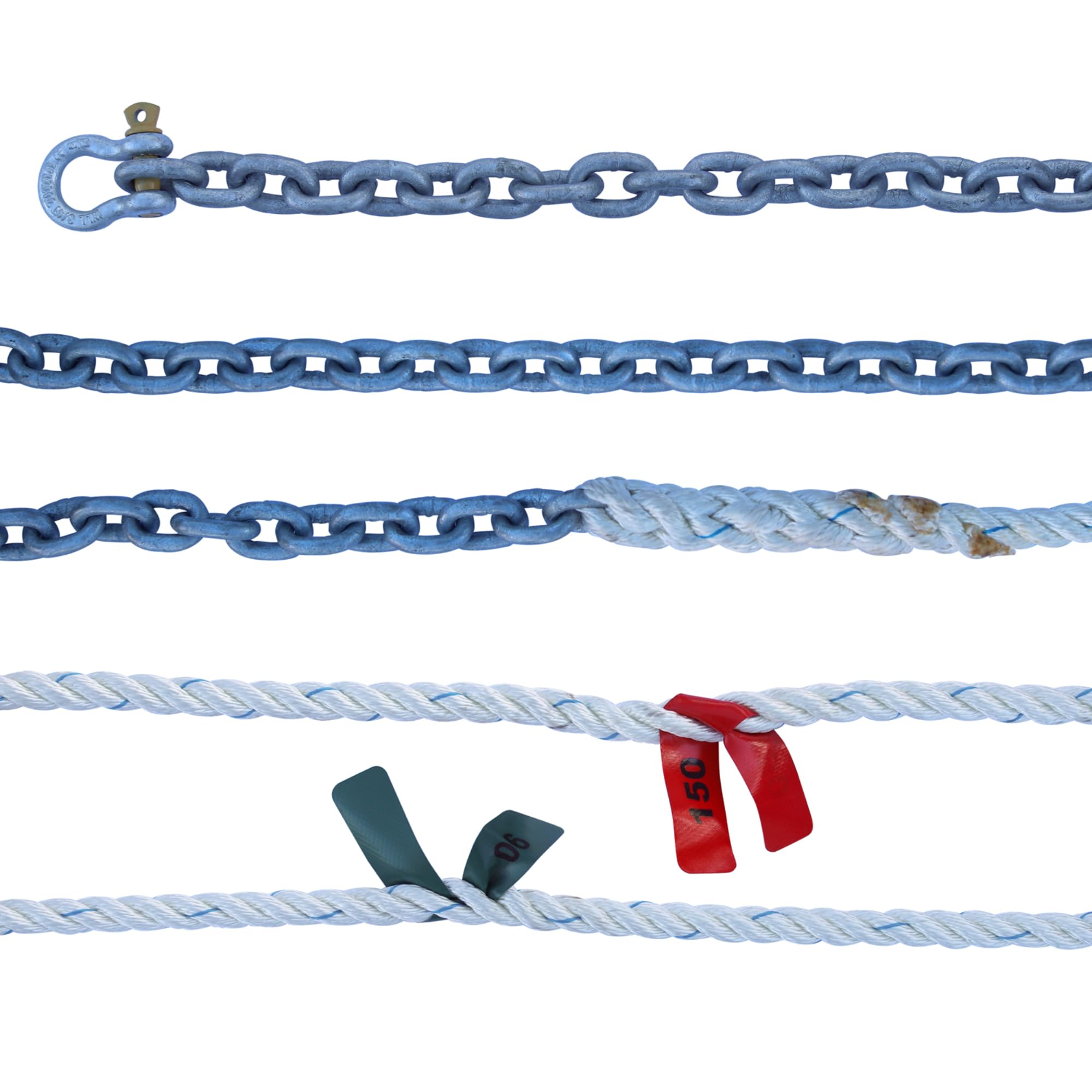 Titan Chain CAR3S91200H5115 Three Strand Anchor Rode, 9/16" x 200' Line, 5/16" x 15' Chain