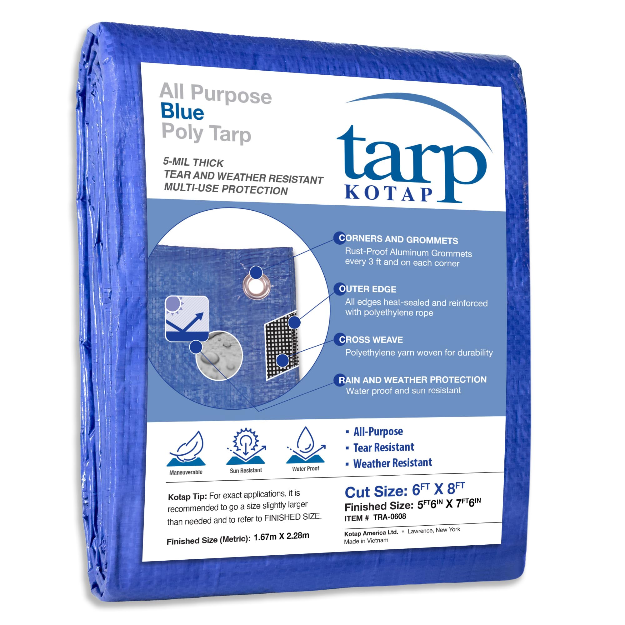 Seachoice TRA-0608 Blue Vinyl Tarp, 6' X 8'