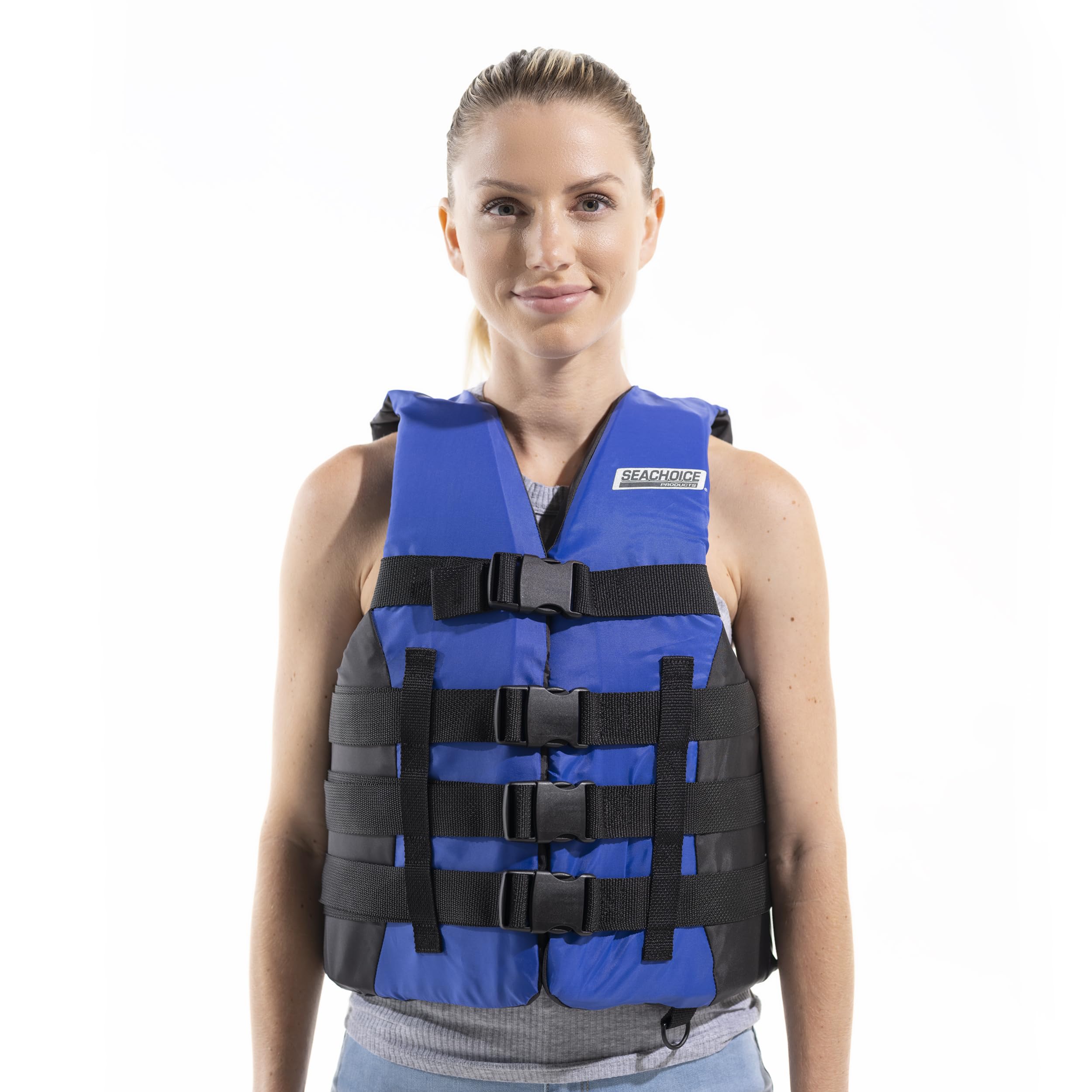 Seachoice 85343 Ski Vest 4 Belt Blue, S/M