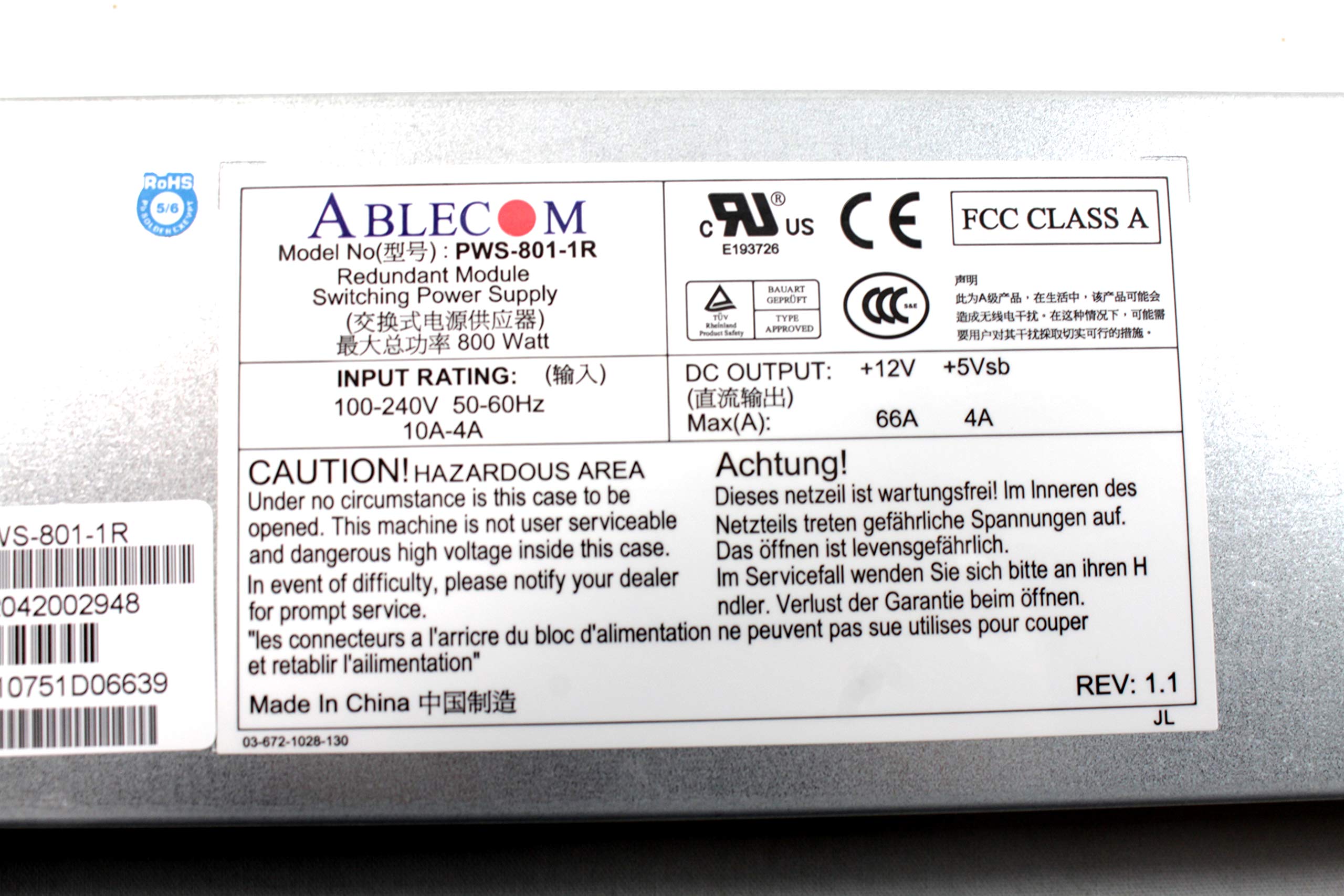 Supermicro PWS-801-1R 800W Power Supply 1U 12V Redundant Module