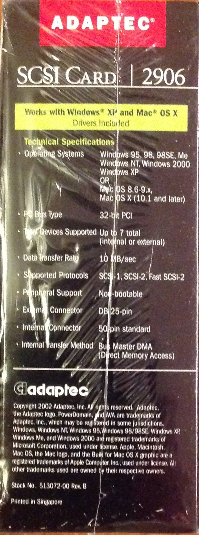 Adaptec 2906 SCSI PCI Kit with Windows and Mac Support - aloinfousa.com