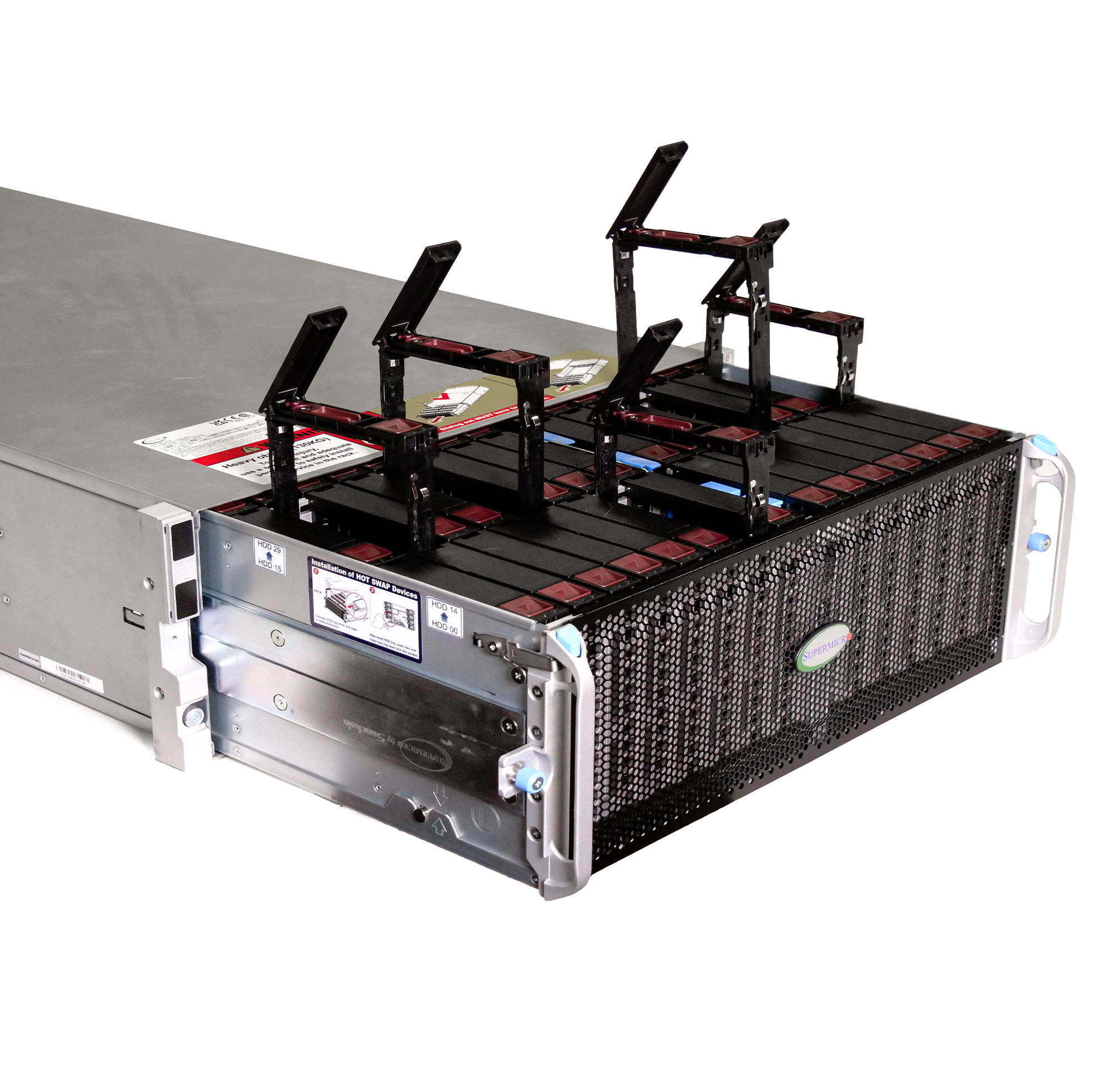 Supermicro SuperChassis 90-Bay SATA JBOD 4U Rackmount Front-Load Disk Shelf Storage Array 947HE1C-R2K05 | 90-Bay Data Center JBOD Enclosure | Up to 2.5PB (Refurbished)