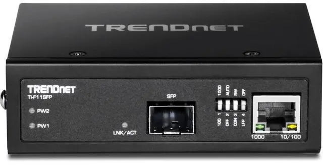 TRENDnet Hardened Industrial 100/1000 Base-T To SFP Media Converter, DIN-Rail And Wall Mount Hardware Included, Multi Or Single Mode Fiber, Power Supply Sold Separately, Black, TI-F11SFP