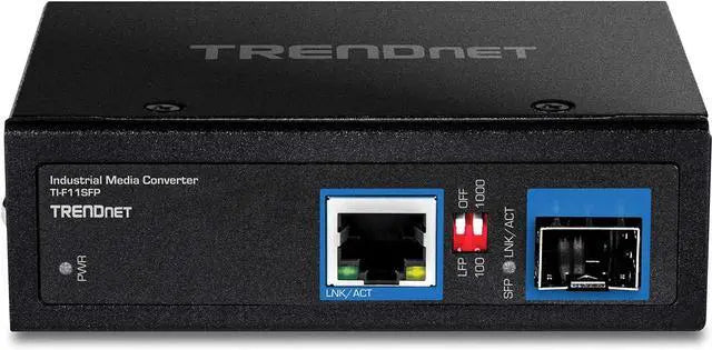 TRENDnet Hardened Industrial 100/1000 Base-T To SFP Media Converter, DIN-Rail And Wall Mount Hardware Included, Multi Or Single Mode Fiber, Power Supply Sold Separately, Black, TI-F11SFP
