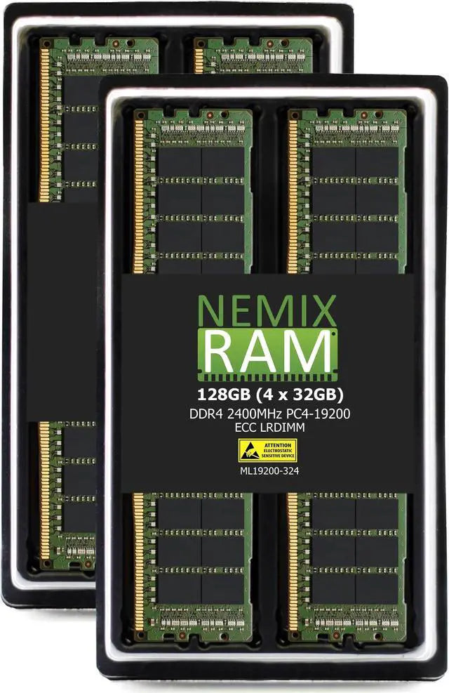 NEMIX RAM 128GB (4X32GB DDR4 2400MHZ PC4-19200 2Rx4 1.2V 288-pin ECC LRDIMM KIT Load Reduced Server Memory Compatible with Dell PowerEdge T440 Tower